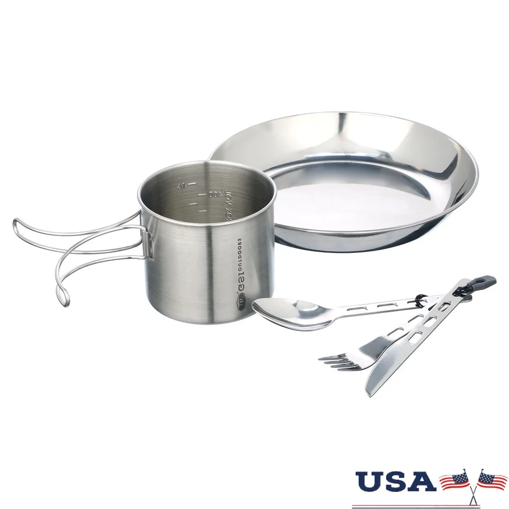 

Lightweight Rugged 1 Person Camping Table Set with Deep Plate Stainless Bottle Cup Cutlery Set Durable Outdoor Dining Gear