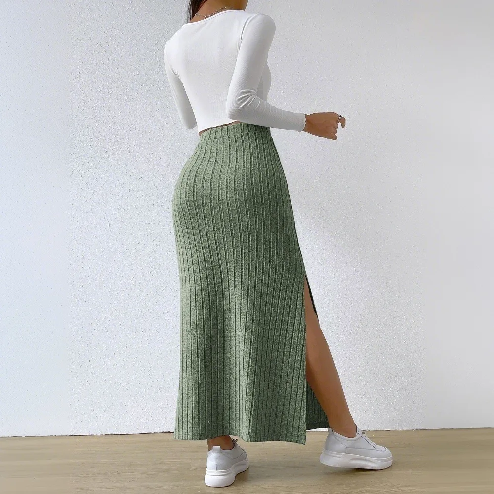 Elegant Simple High Waist Side Split Slim Long Skirt Cross-Border Spring Summer New Arrival Women's Fashion Polyester Material