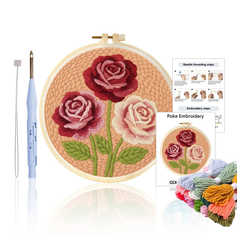 GATYZTORY punch needle embroidery kits flowers Picture Wall art Sewing Tufting 20x20cm embroidery hoop crafts supplies adults