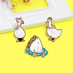 Cartoon Animal Enamel Pin Eating and traveling Swimming Courage Goose Duck Chicken Brooch Lapel Badge Jewelry Gift for Kids
