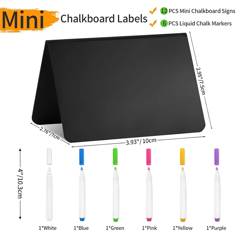 N75R-12 Pack 4 Inch X3 Inch Mini Chalkboard Signs For Party-Buffet,Food Labels For Party-Supplies-Wedding Table Signs
