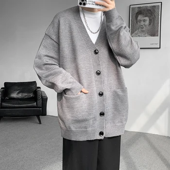 メンズVネックニットカーディガン,ポケットデザイン,シンプルなセーター,人気のメンズコート,カジュアル,デイリー,秋,新作,ラージサイズ,8xl,m