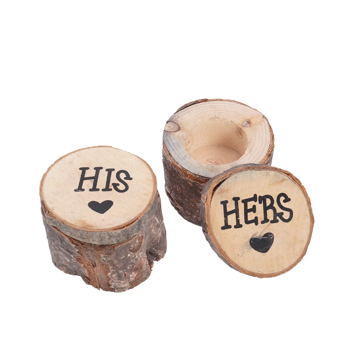 

2 шт. деревянная коробка для колец 6 см натуральный цвет винтажный потертый шикарный дизайн деревенский держатель для хранения свадебной церемонии Hers&His