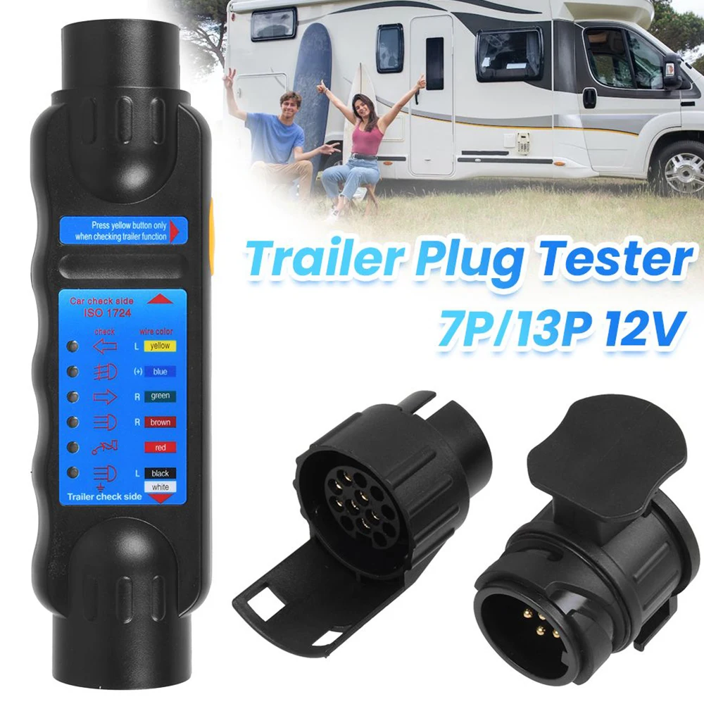 Leekooluu Trailer Tester 7Pin Caravan Towing Tow Bar Light Wiring Tester 12V Car Towing Light Tester Plug Socket Diagnostic Tool