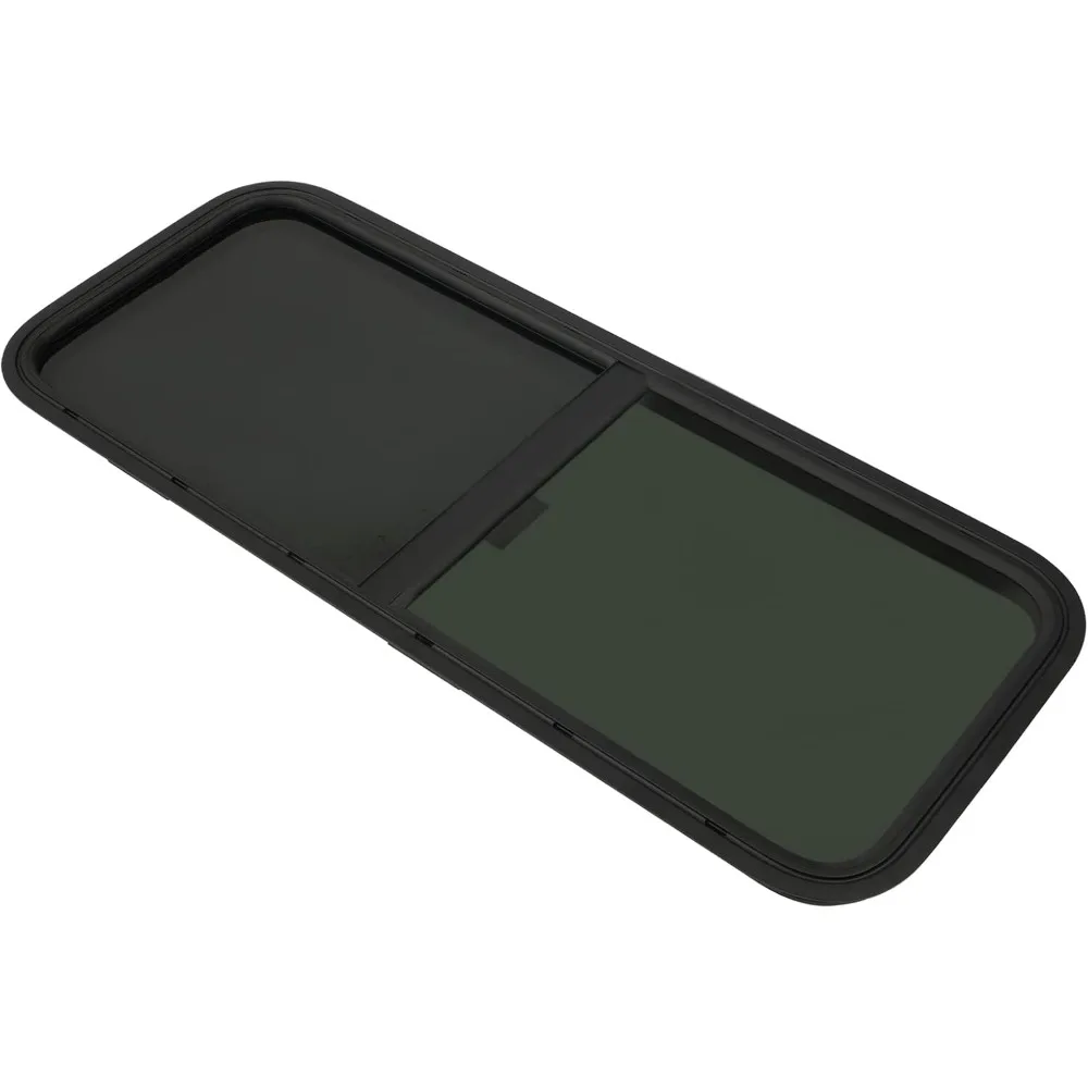 نافذة RV من الزجاج المقسى الأسود المنزلق الأفقي، مقاس عالمي، 42 عريض × 22 مرتفع، مناسبة لسمك المعدن 2-6 مم