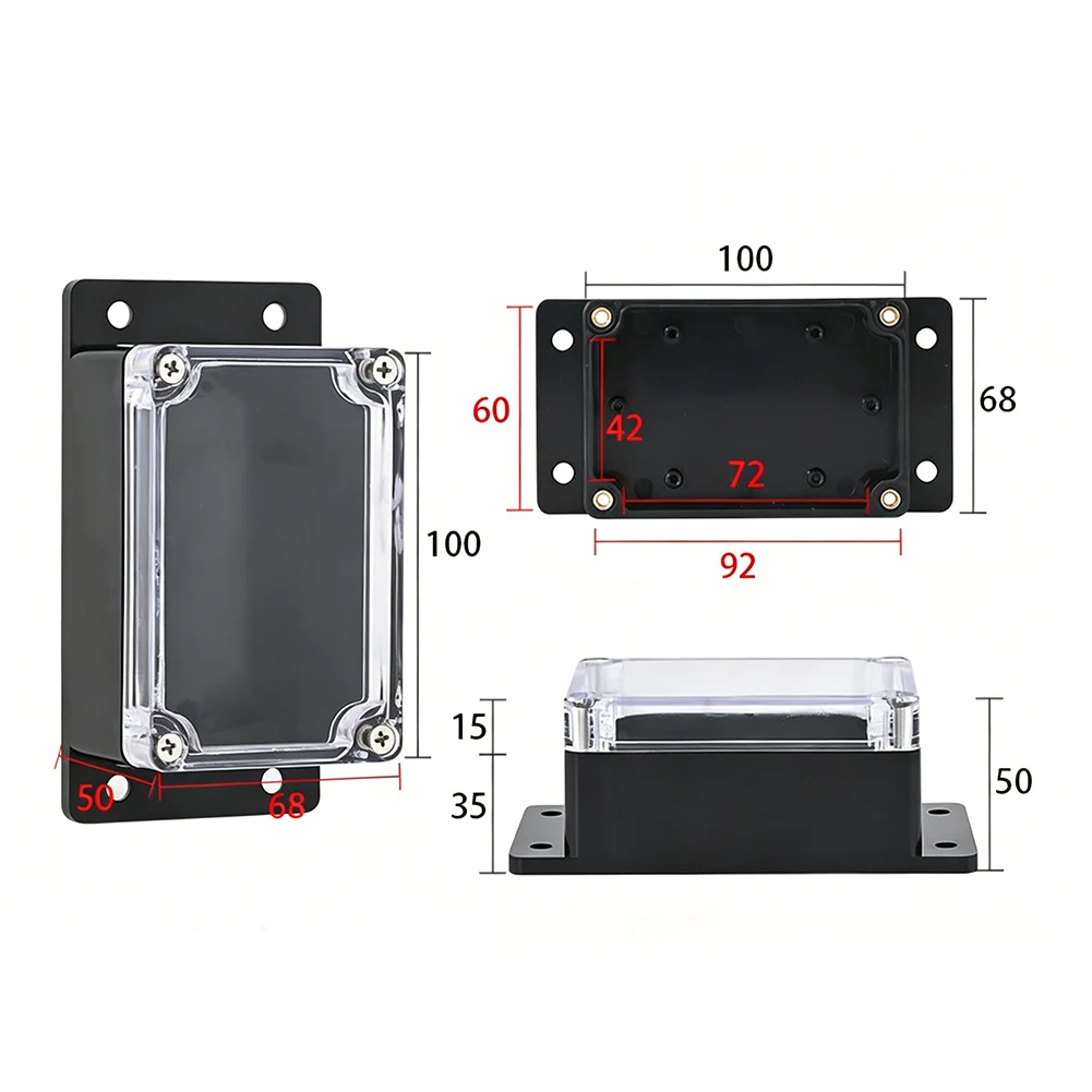 2Pcs Junction Box Waterproof IP65 Electronic Project Box Enclosure Case Electrical Junction Box With Fixed Ear Transparent Black