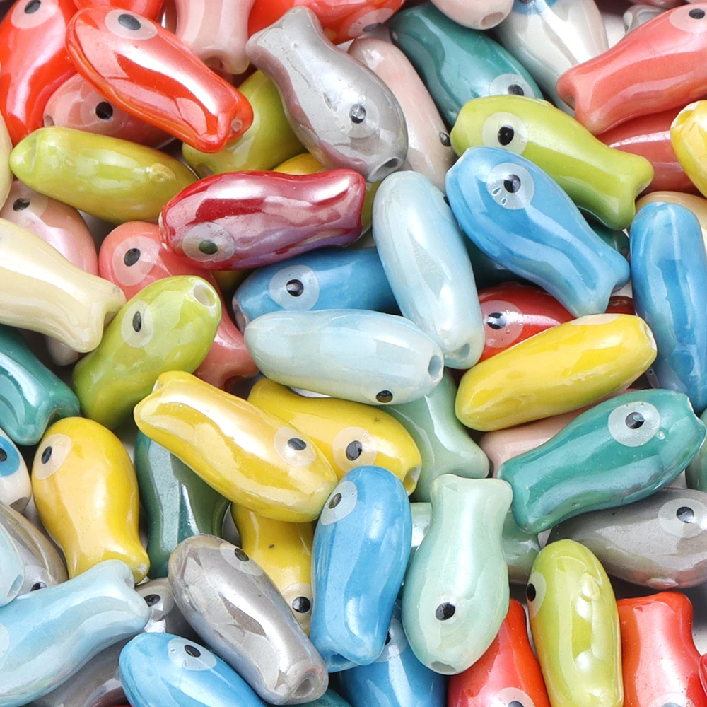 10pcs/lot Double Sided Colorful Ceramic Fish Beads Cute Cartoon Loose Ceramic Bead Necklace Pendant Gift Diy Jewelry Accessories