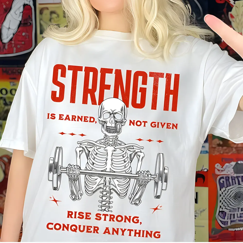 

Skeleton GYM Tee, Strength T Shirt Motivational Shirts Muscle Mommy Weightlifting Work Out Shirt Gym Pump Cover Women Clothing