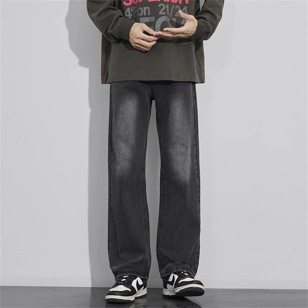 

Новые винтажные синие американские модные прямые джинсы для мужчин весна/лето 2025, высокие, свободные и универсальные повседневные брюки.