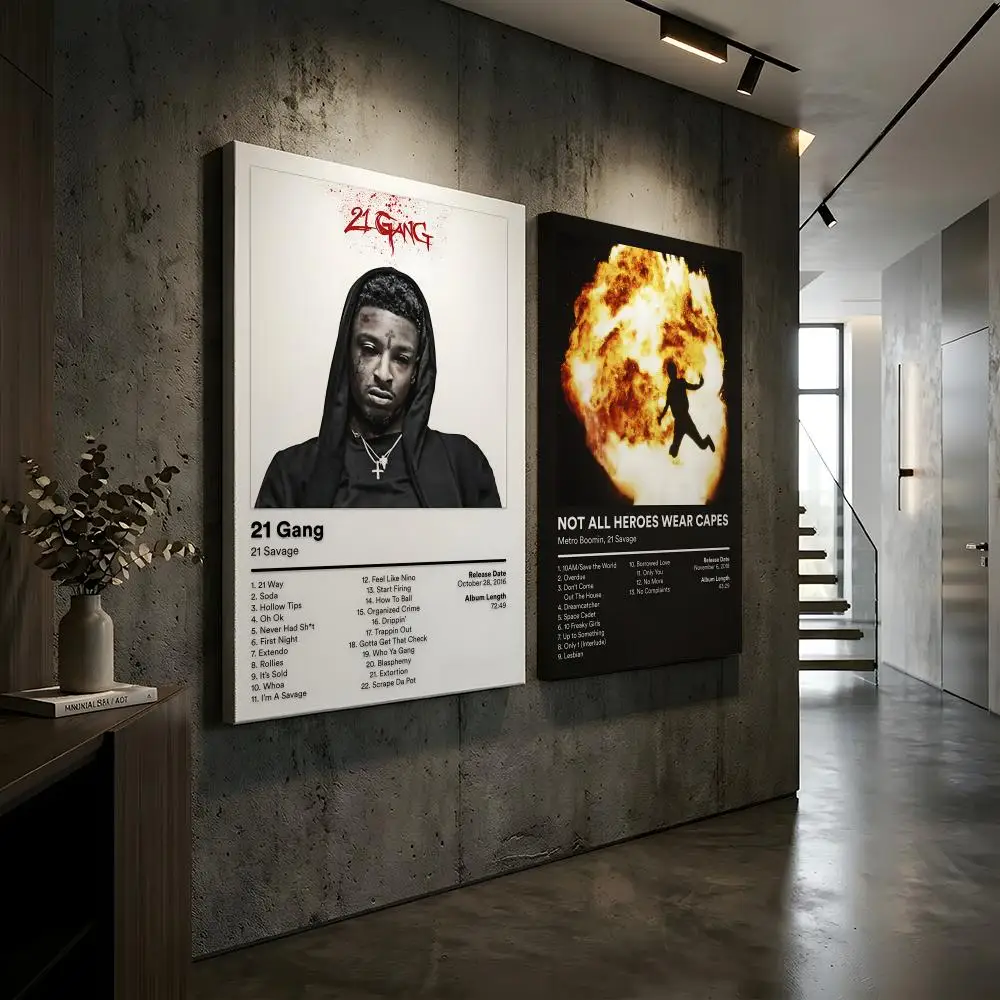 21 S-Savage Rapper Album Painting Calligraphy HD Modern Style Inner Frame Canvas Poster Bedroom Room Hallway Wall Art Decor