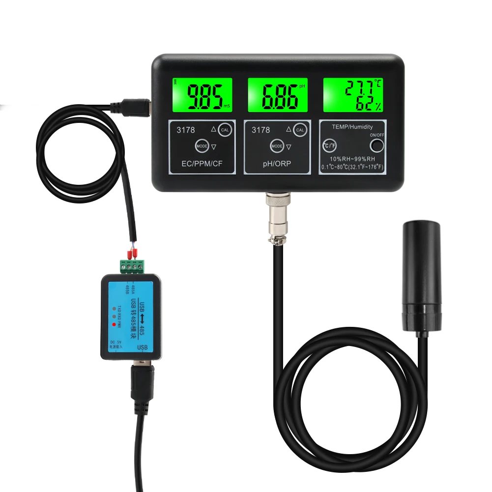 

With 485 Communication 7 In1Digital Multifunction Humidity Temp ORP TDS EC CF PH Meter Online Water Quality Monitor