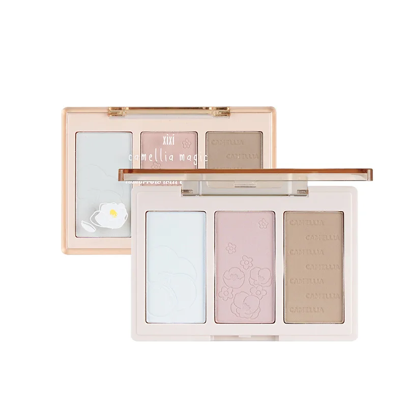 Palette de poudre de fard à joues pour le visage, surligneur de fard à joues, maquillage de contour, bleu, éclat scintillant, poudre scintillante fine, 3 couleurs