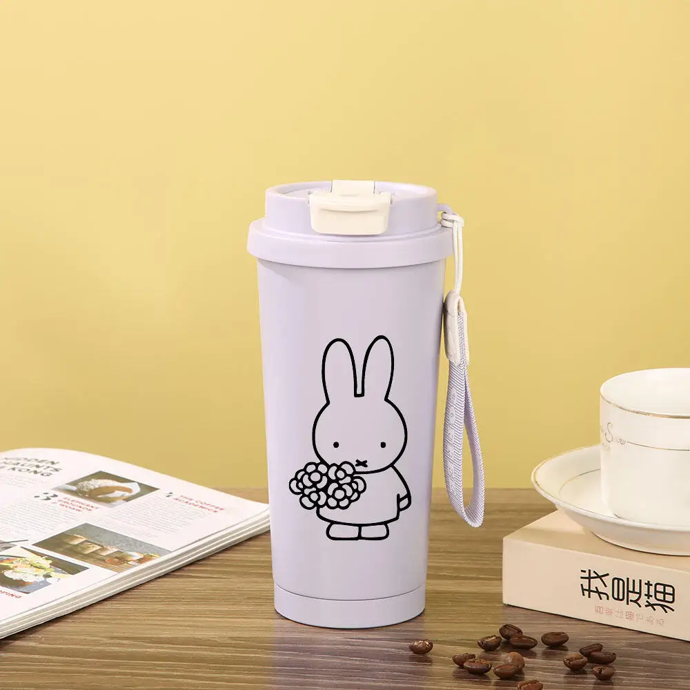 Miffy Kawaii cartoon Rabbit Insulated Tumbler With Rabbit Pattern Stainless Steel Thermal Cup Portable For Coffee Tea Daily Use