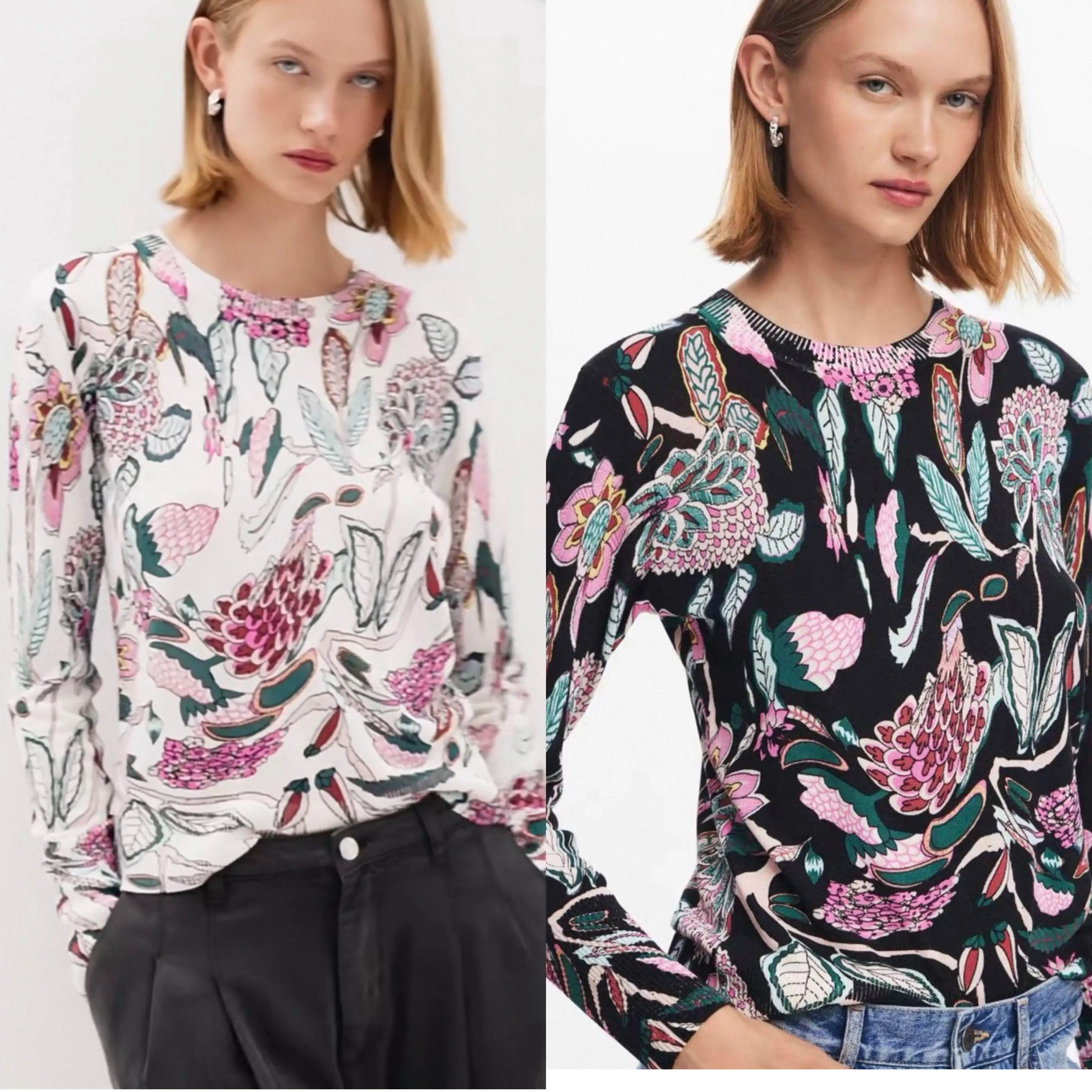 

European and American original Spanish Bohemian style women's knitted sweater round neck printed lightweight loose top