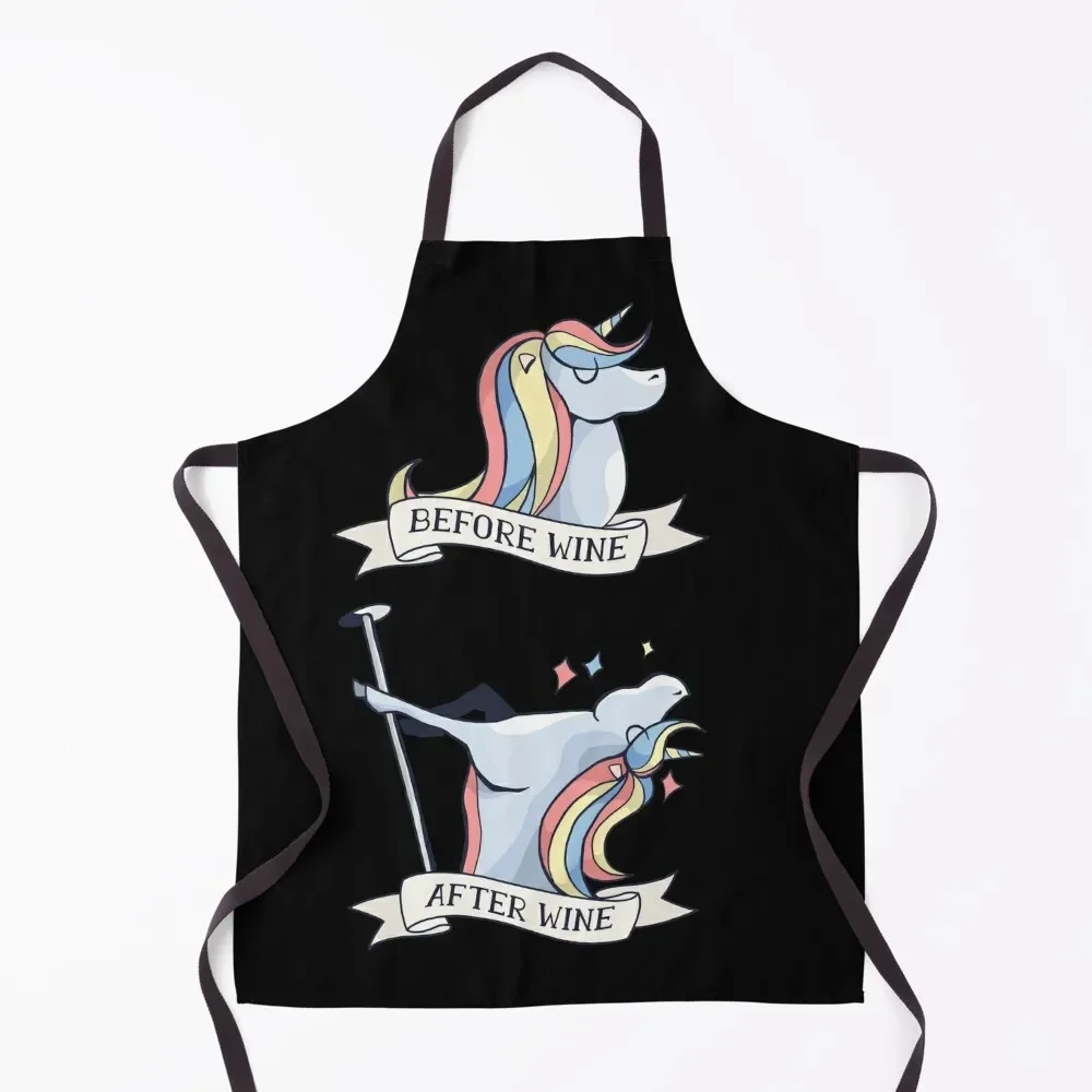 

Before Wine After Wine Pole Dancing Funny Rainbow Unicorn Apron men's barbecue Restaurant Apron