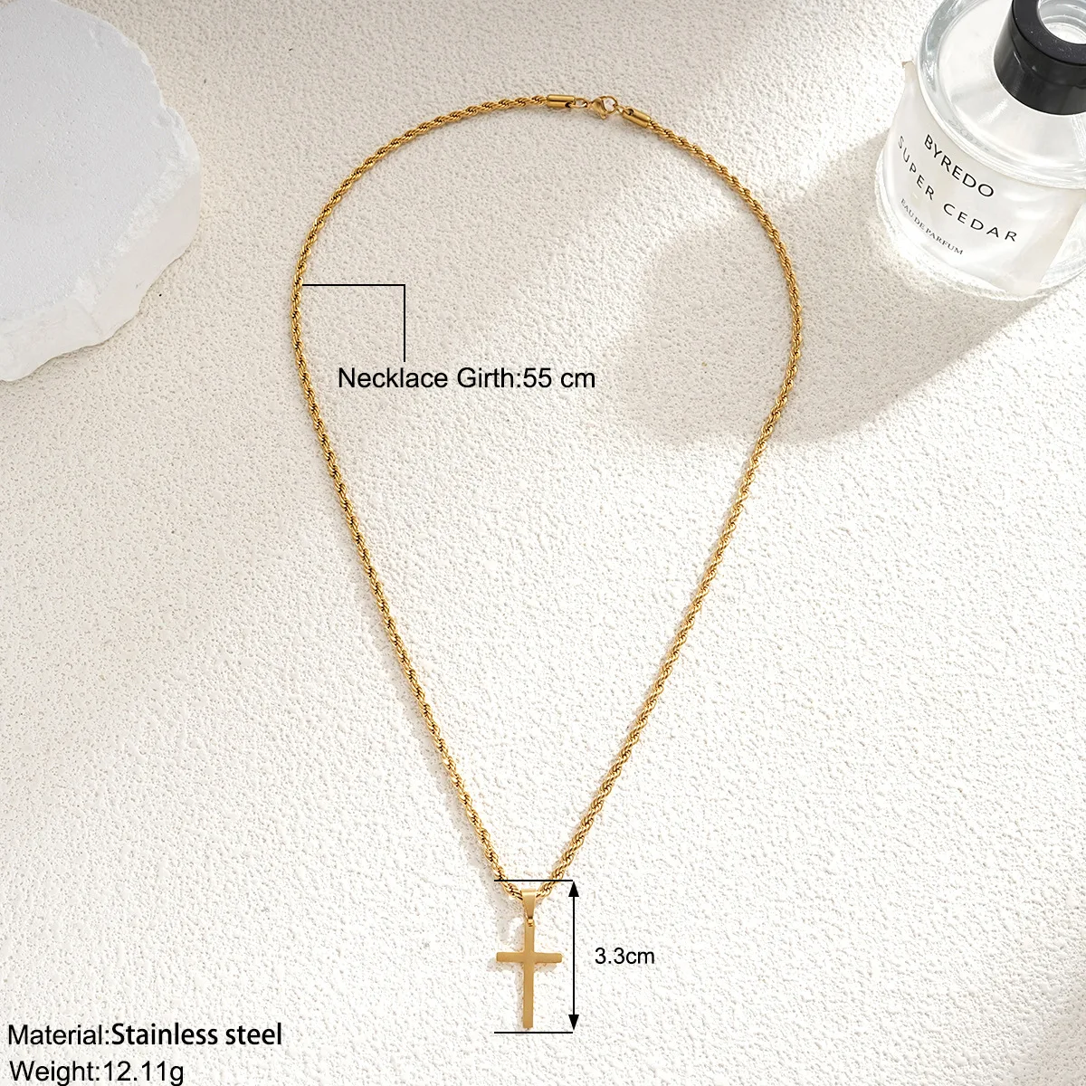Fashion Cross Stainless Steel Necklace For Men Gold Color Crucifix Pendant Twisted Rope Snake Chain Women Party Jewelry