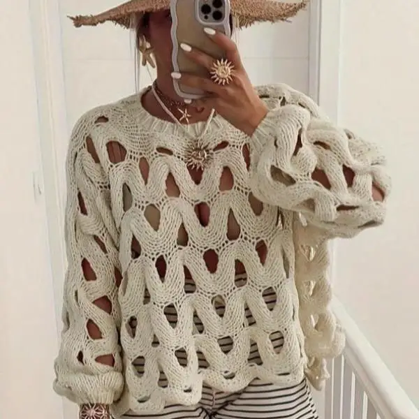 

Мужской вязаный свитер, женский плоский переплетенный ажурный трансграничный новый воротник-стойка, длина девять светов, волокно Coolmax