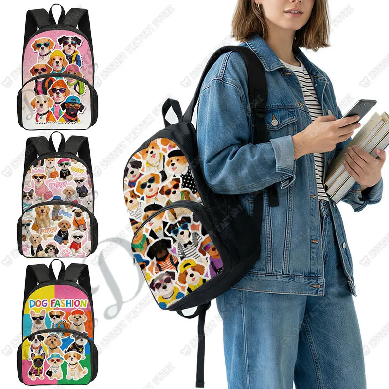 

Cute Dogs in Fashion Graphic Printed Backpack Fashion Dog Student School Bags for Teenager Women Shoulder Bag for Travel Bookbag