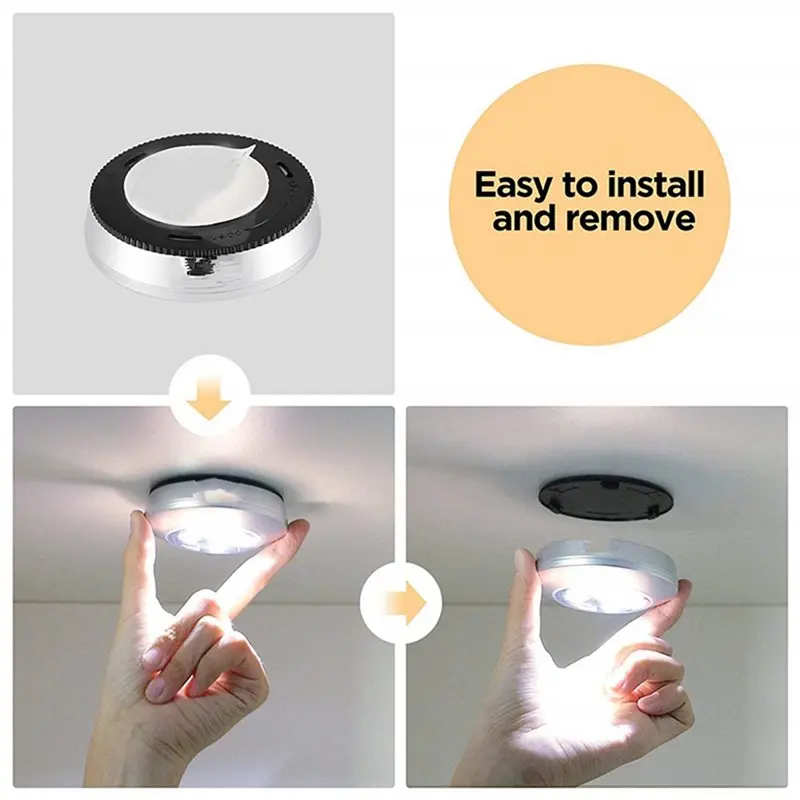 【EFFICIENT 】20 Pack LED Battery-Powered Wireless Night Tap Press Lamp Stick-On Push Safe Lights For Hallway Kitchen Bedroom Silv