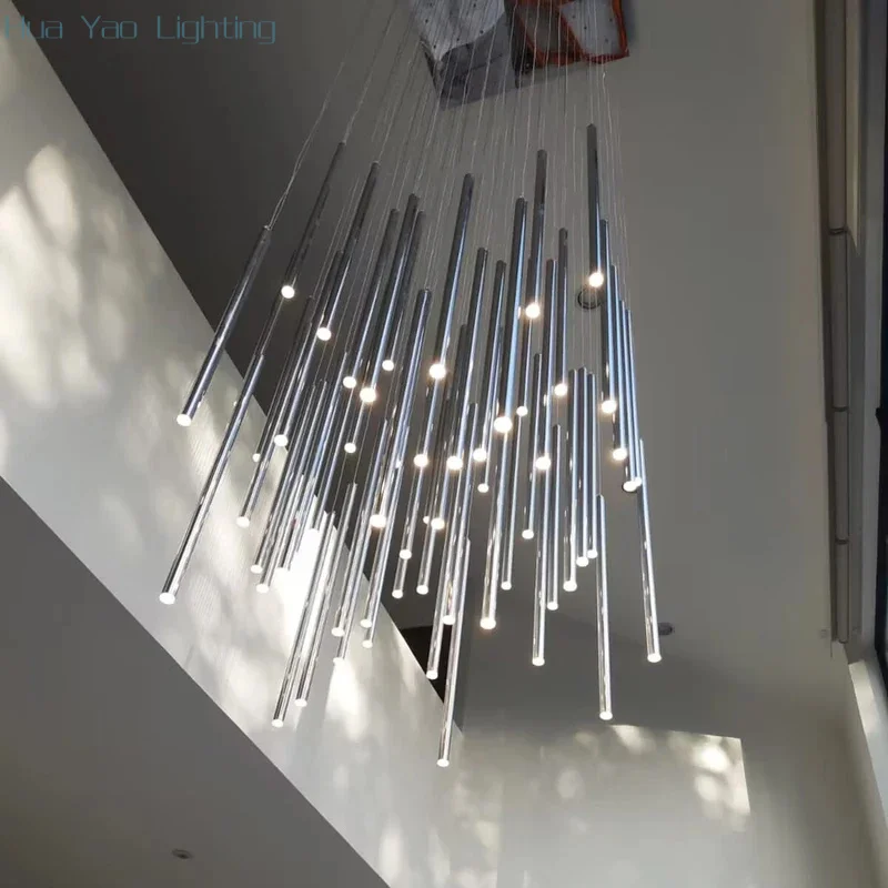 Large Design Stainless Steel Chandelier Loft Lamp Modern Chrome Hanglamp Luxury Hotel Lobby Lighting