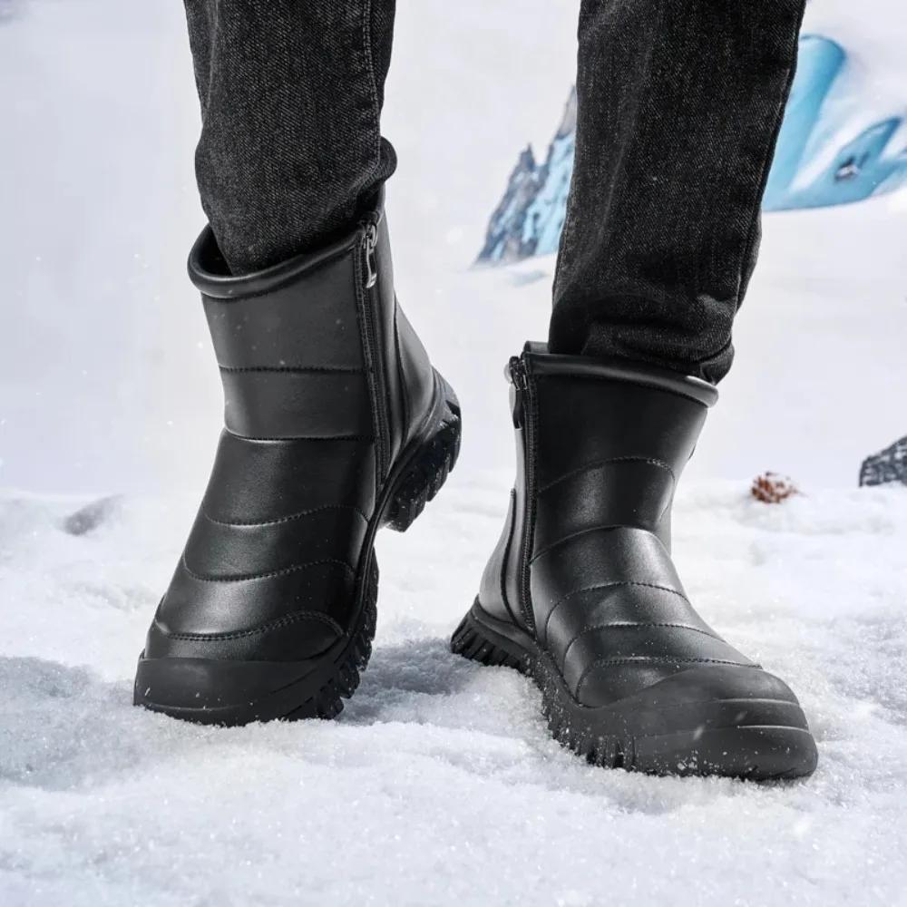 

Male Non-Slip High Top Winter Boots Outdoor Leather Motocross Boots Mens Motorcycle Shoes Stylish Hiking Winter Plush Snow Botas