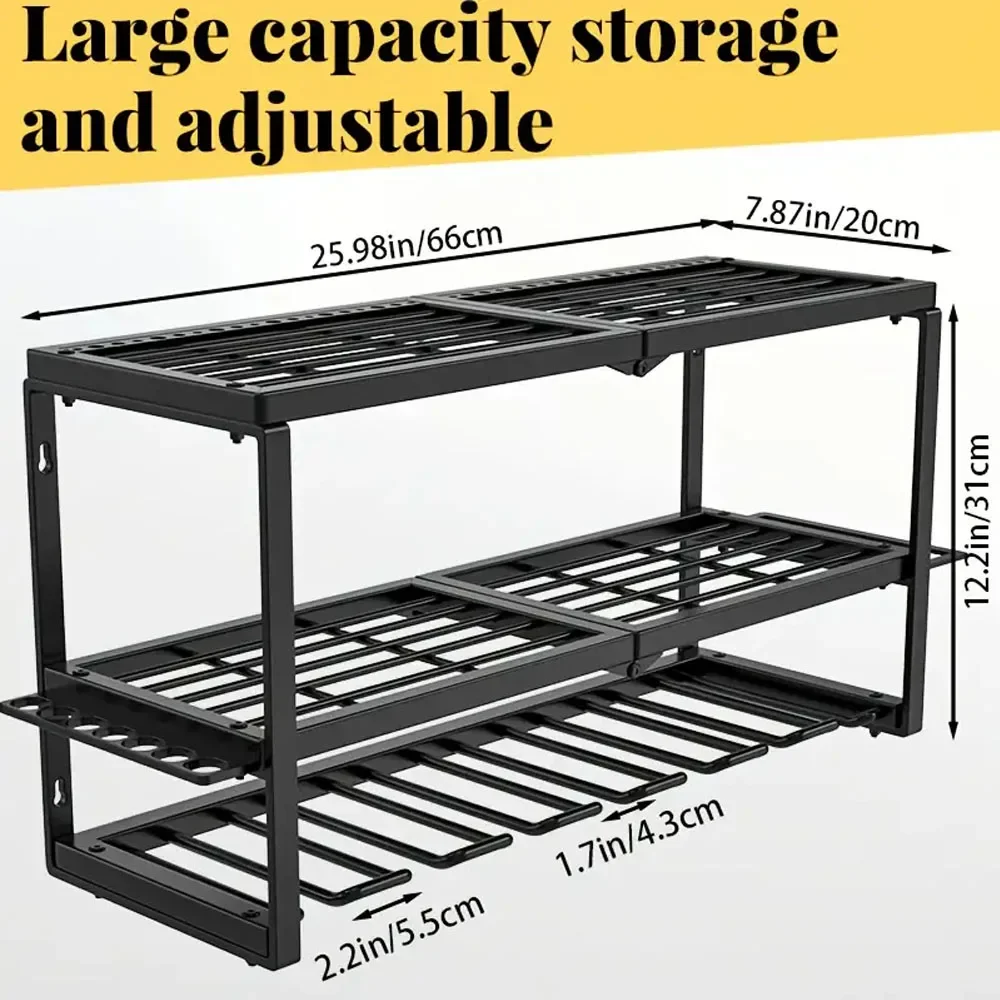 Multi-layer power tool organizer, duty garage storage rack for drills, screwdrivers & tool boxes wall-mounted workshop organizer
