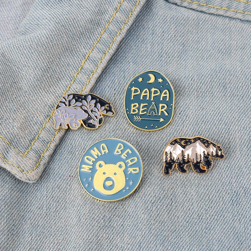 Wald Garten Emaille Pins Mama Bär Papa Bear Broschen Tasche Revers Pin Cartoon Tier Abzeichen Schmuck Geschenk Großhandel für Freunde