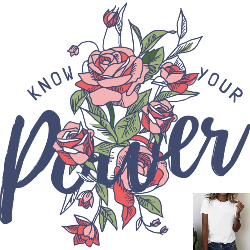 Vintage Floral & English Slogan Heat Transfer White Ink Iron - on Patch, Suitable for T - Shirts/Canvas Bags, Casual Style,