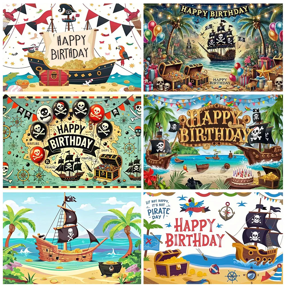

Pirate Ship Birthday Party Decorations Photography Backdrop Supplies Treasure Sailing Background Banner Photo Studio Boy Gifts