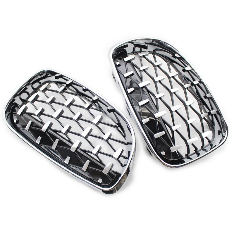 2X Front Kidney Diamond Meteor Grille Grills For -BMW 1 Series E81 E82 E87 E88 LCI 2007-2013 Racing Grills Chrome