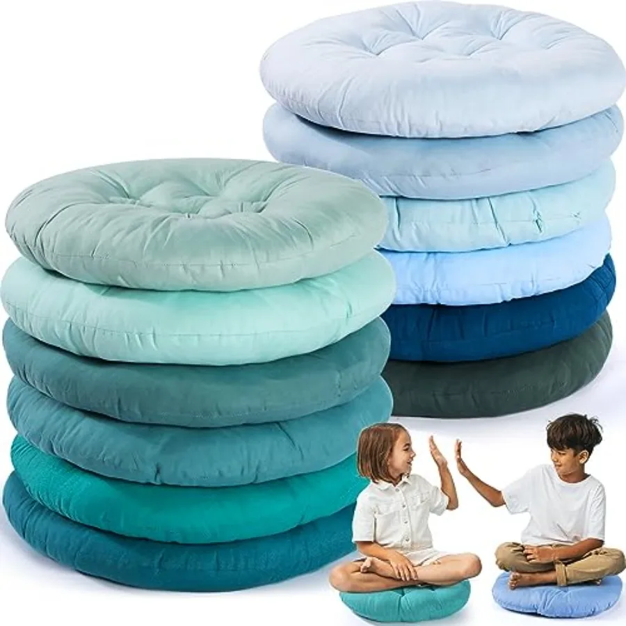 

12 Pcs Floor Pillows Cushions Seating 16 x 16 Inch Color Round Seat Reading Floor Chair Cushions for Adults Classroom Home Scho