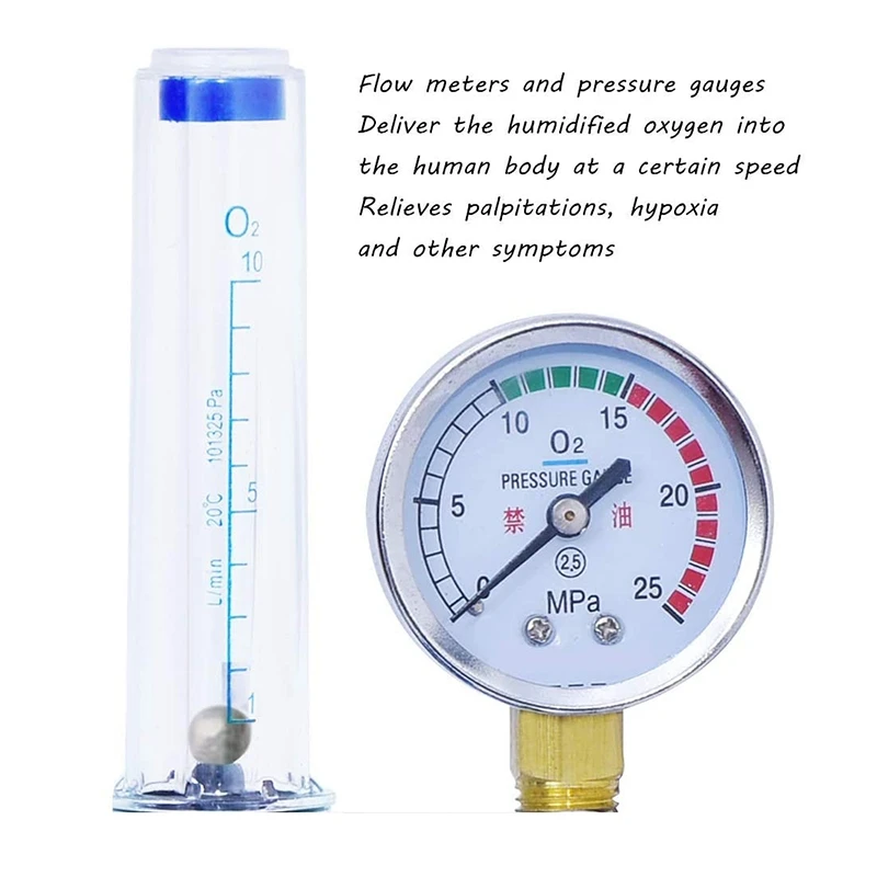 5X Oxygen Flow Meter Oxygen Flowmeter Pressure Gauge Oxygen Pressure Valve Regulator 0-10L/Min G5/8