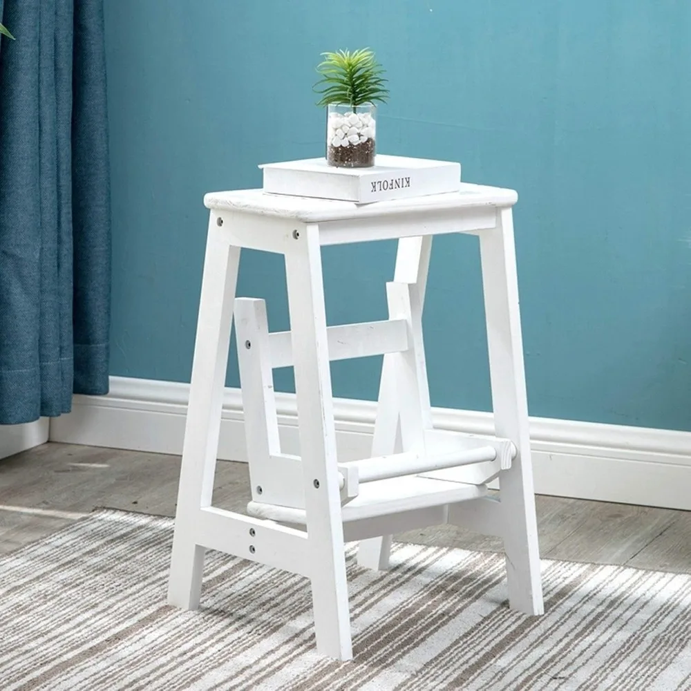 Folding Step Stool Wood Ladder Kitchen Multifunction Shoe BenchStepladder Small Foot Stool 2 Tiers Step Stools for Household and