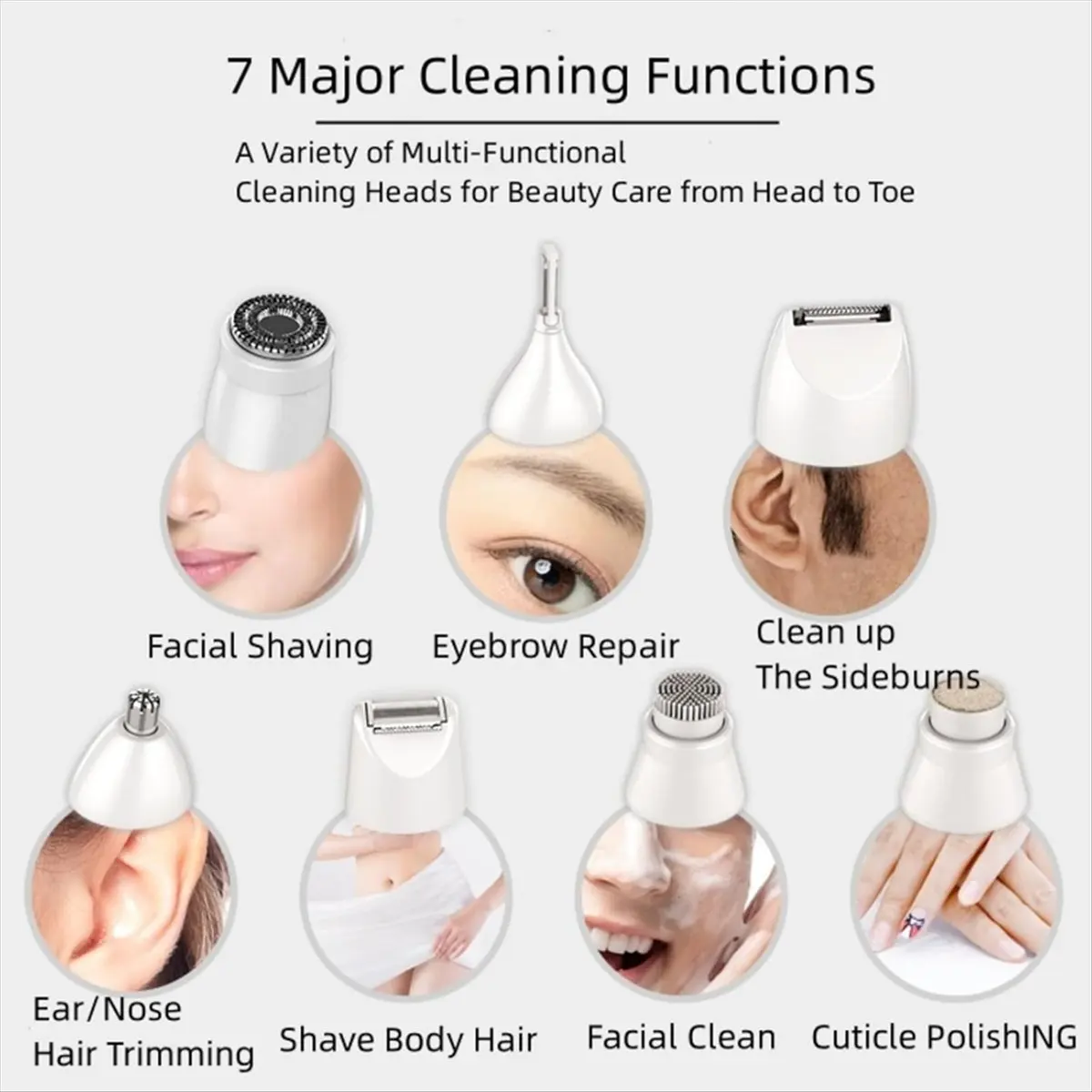 [N84R] Bikini Trimmer Shaver for Women 7 In1 Wet/Dry Electric Body Hair Trimmer Hair Removal for Face Pubic Legs
