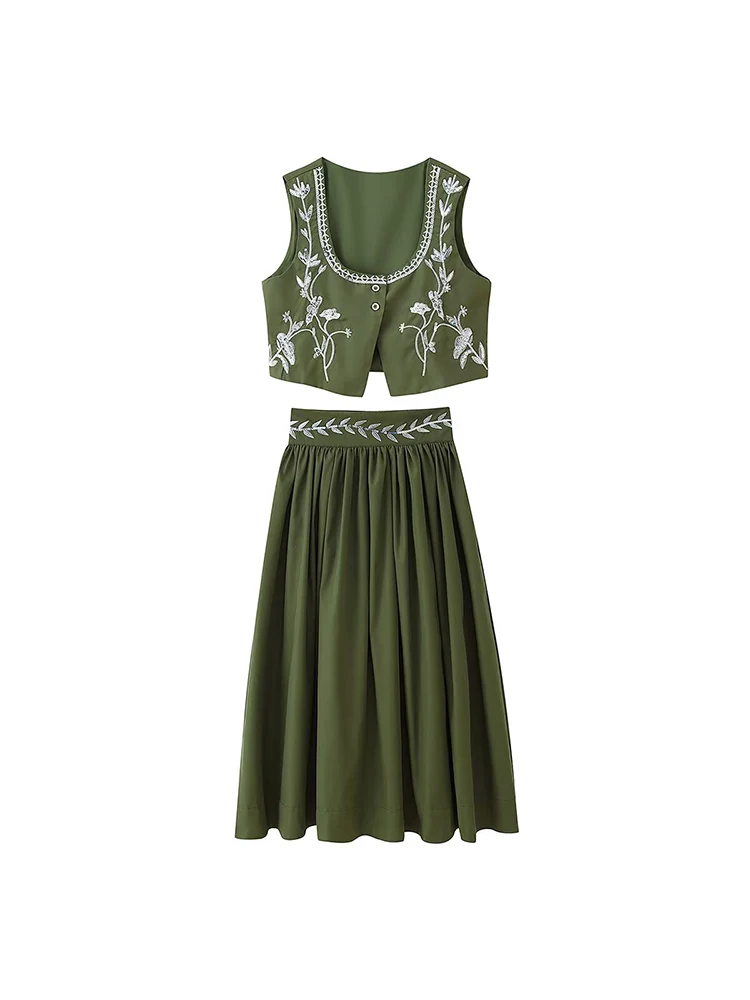 

Новая осенняя женская одежда в европейском и американском стиле, универсальный жилет с тяжелой вышивкой и блестками, юбка, женский костюм-двойка