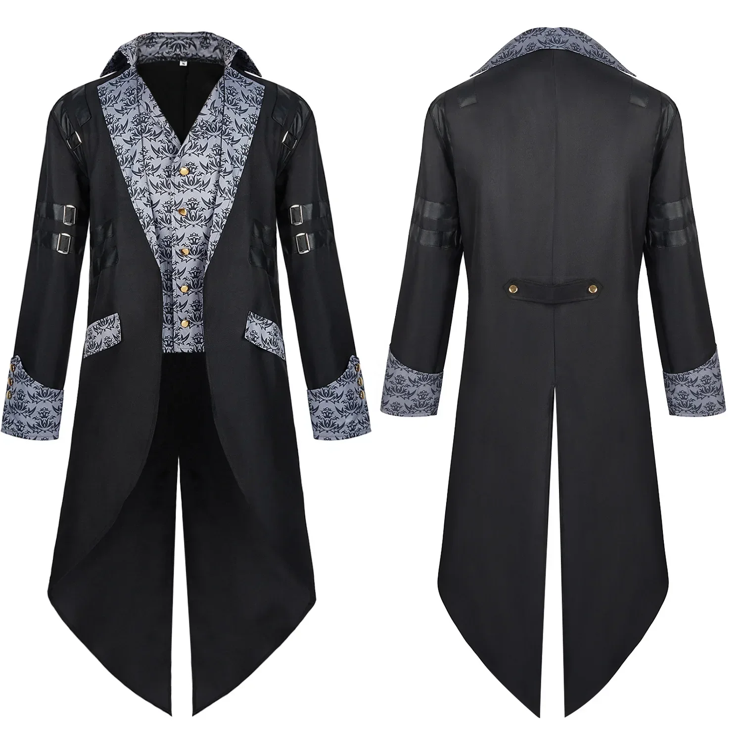 Halloween Medieval Retro Punk Tuxedo Mid-Length Coat For Men