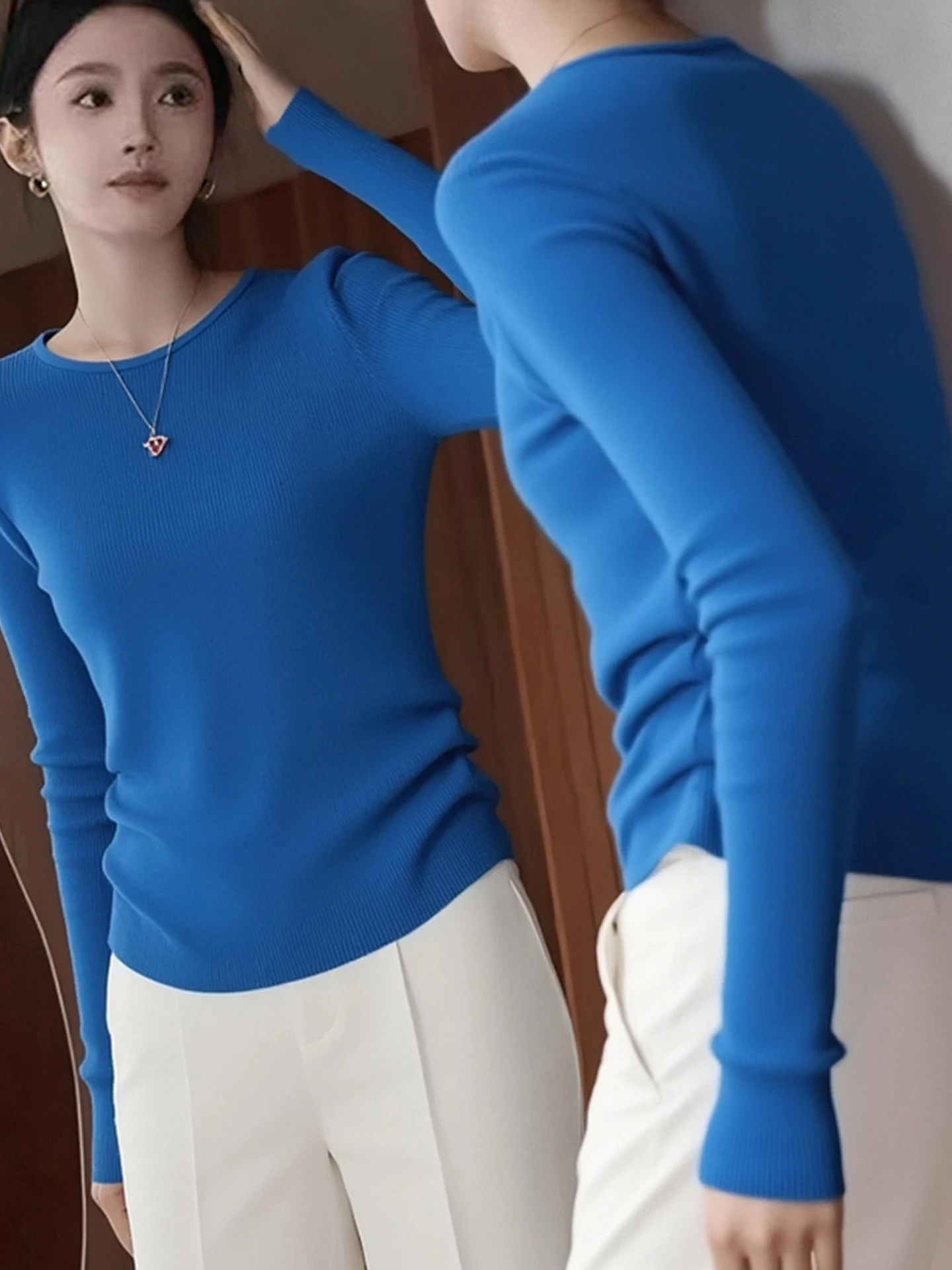 Ele Camere Long Sve round Ne Base irt Super Whitening Knitted Sweater Korean Sle Slim Fit Autumn Winter Faion