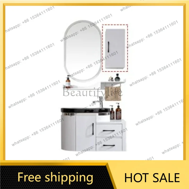 YJ Rounded Wash Vanity Unit Wall Hung Curved Cabinet with One-Piece Basin Storage Drawers & Matching LED Oval Medicine Mirror