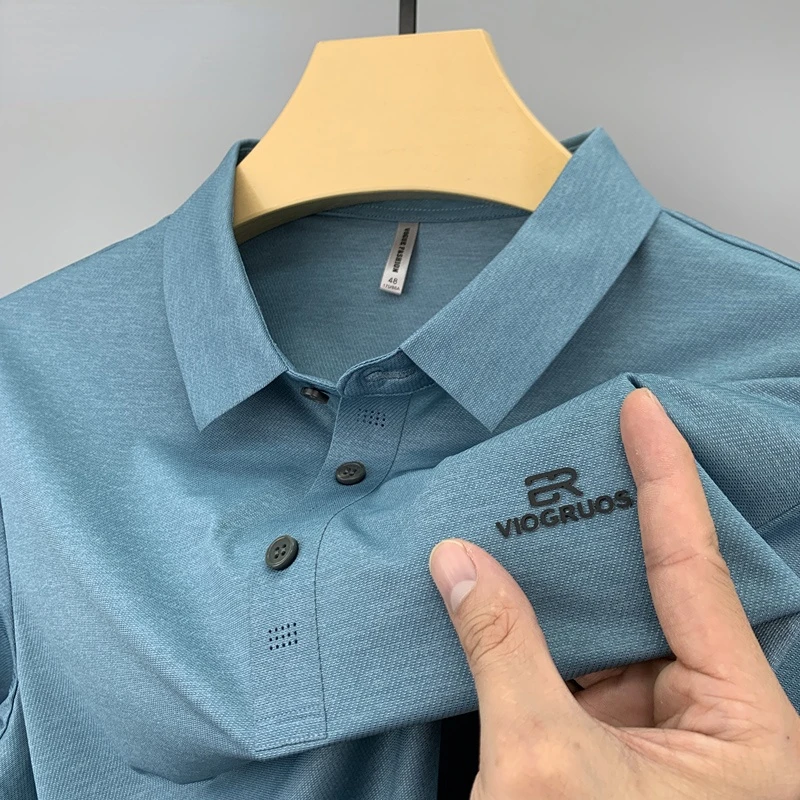 

High-quality Luxury Ice Silk Quick-drying Men's Short-sleeved Summer Polo Shirt Casual Men's Cool Feeling Korean T-shirt M-4XL