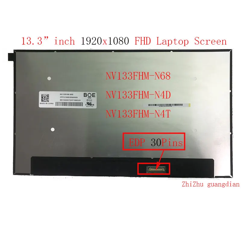 

NV133FHM-N4D NV133FHM-N68 NV133FHM-N4T fhd 1920 × 1080 30 pinos 13.3 polegada portátil tela lcd substituição do painel de exibiç