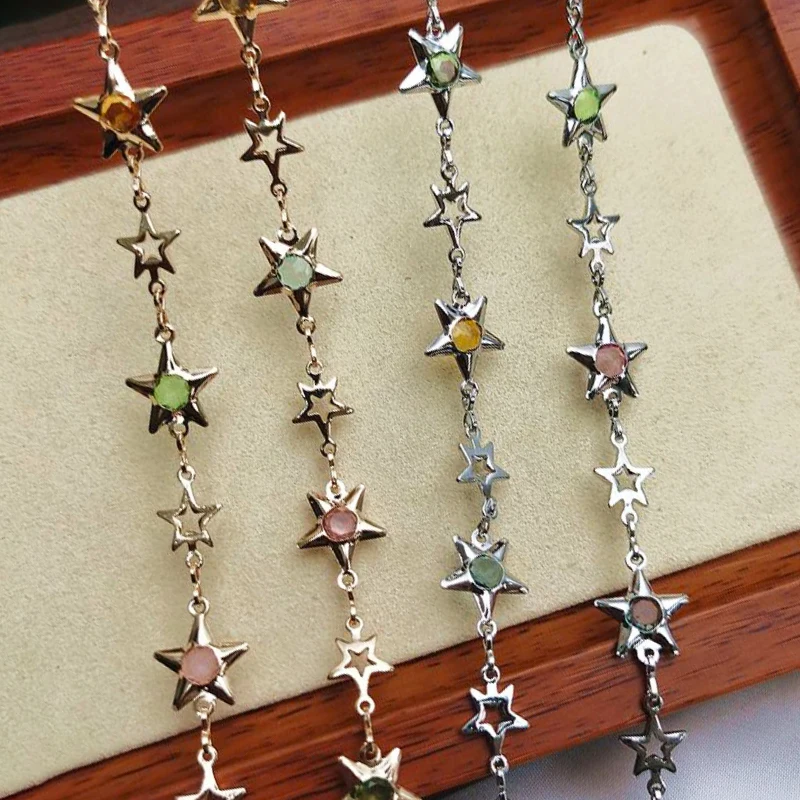 1Meter Star Chains Micro Inlay Crystal Stars Copper Chains for Handmade Bracelet Necklace Supplies DIY Jewelry Making Components