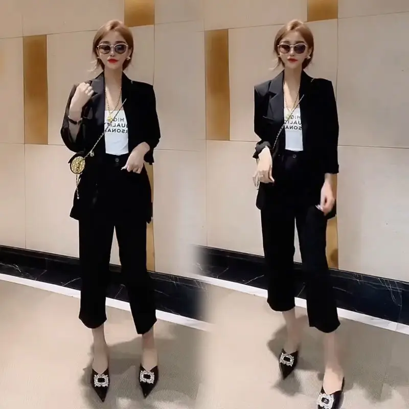 2022 Summer New Korean Fashion Elegant Women\'s Pants Suit Casual Balazer Jacket Trousers Two-piece Set Female Office Tracksuit