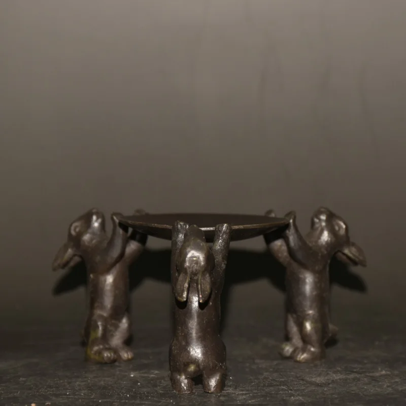 Collect Antique Pure Copper Three Legged Rabbit Statue Wax Platform Ornaments
