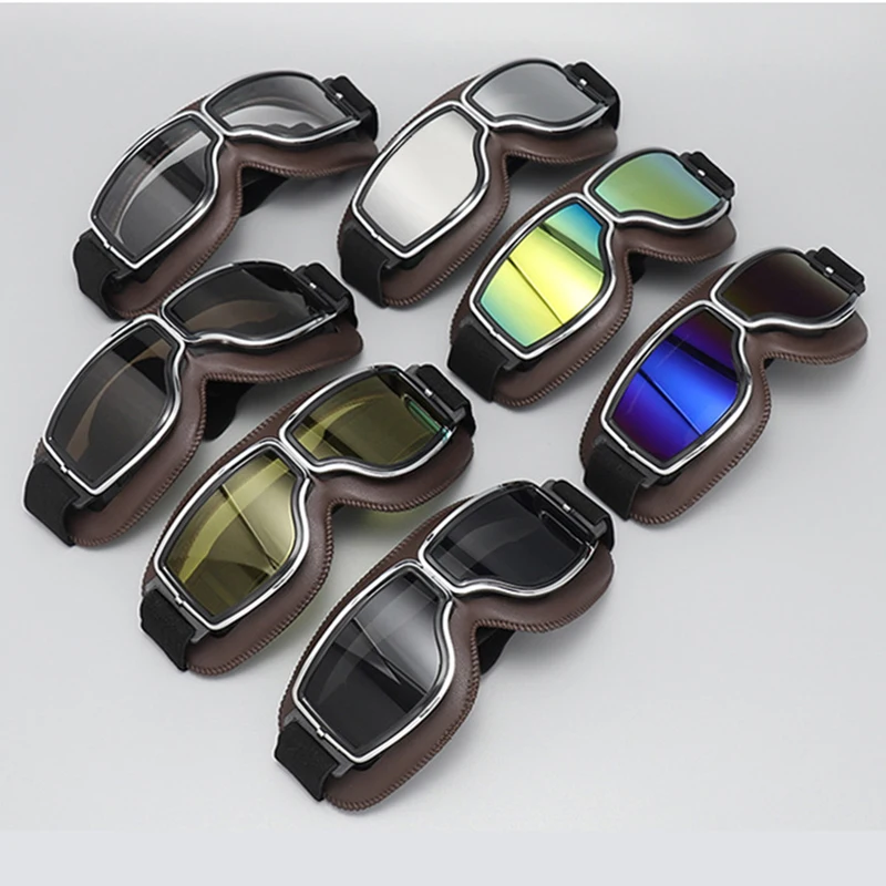 Retro Motorcycle Glasses Windproof Motorcycle Helmet Glasses Sunglasses Universal Folding Leather Vintage Motorcycle Accessories