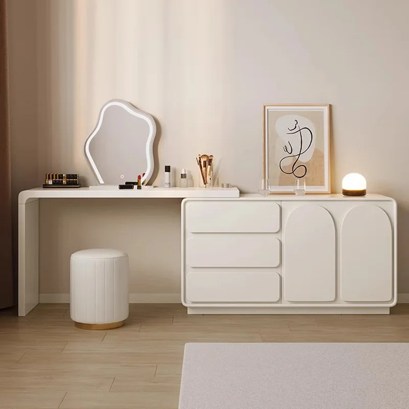 DSA light luxury cream bucket cabinet integrated dresser solid wood makeup table bedroom bay window makeup mirror dressing