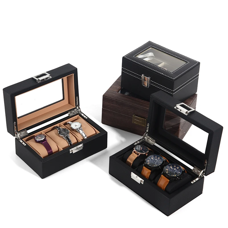 Watch case box leather glass cover dustproof watch display case