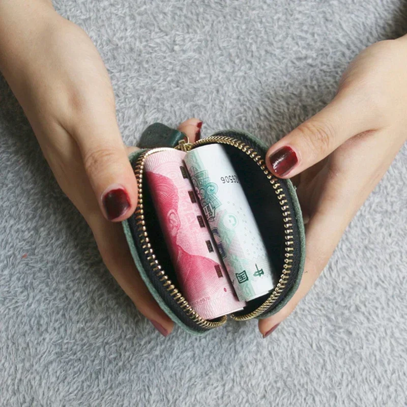 Fashion Style Shell Coin Purse Mini Change Wallet Genuine Leather Key Coin Storage Bag Women Zipper Small Wallet  Mini Purse