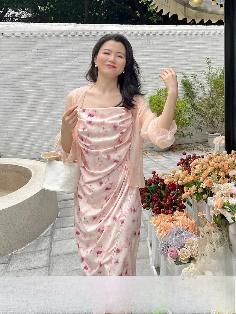 

plus Size Floral Print A-Line Dr Summer New Sle Belted Waist Long Gown for Plump Women Svel High Waist Zipper Closure