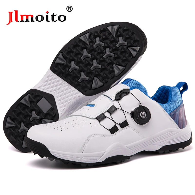 

Men Waterproof Golf Sneakers Leather Tennis Shoes Quick Lacing Non-slip Golf Spikes Shoes Golf Training Sneakers Plus Size 36-46