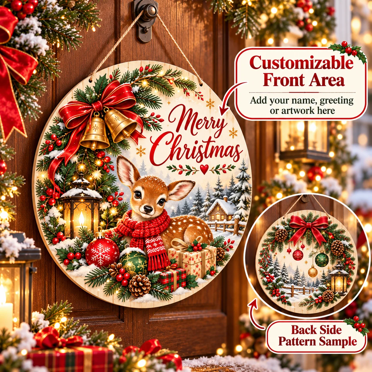 Custom Door Sign Poplar Wood Double Sided Round Door Sign Personalized for Entryway Home Porch Wedding Party Shop Welcome Decor